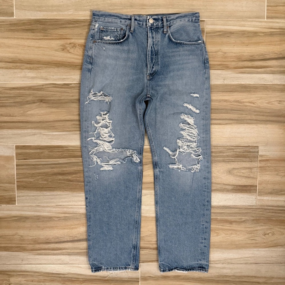 AGOLDE 90s Mid Rise Loose Fit Distressed Jeans Light Wash A069E-1141 Size 28